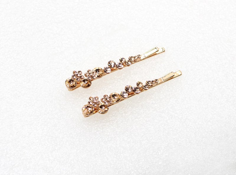 Faship A Pair Of Champagne Premium Rhinestone Crystal Floral Hair Clips Pins 2 Pcs - Image 3